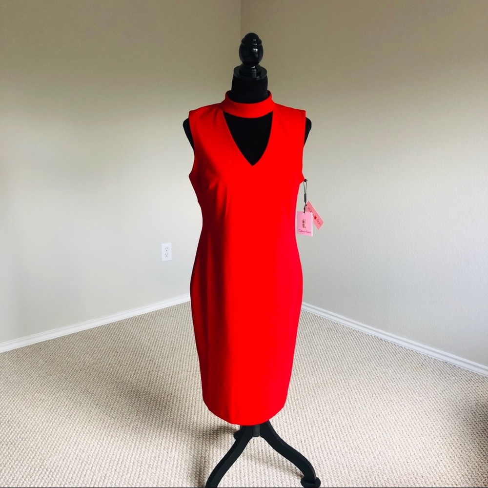 NWT Calvin Klein Scuba Crepe Choker Sheath Dress